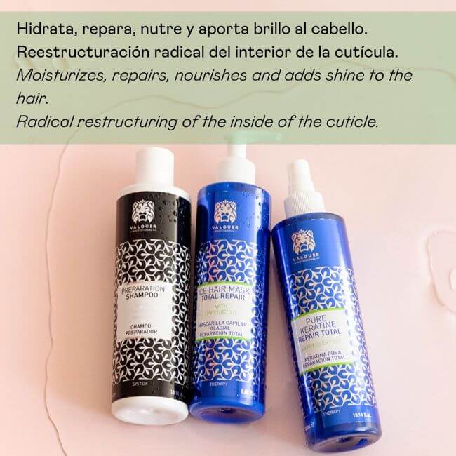 Pack cold keratin Champú preparador + Keratina + Ice Hair Mask Total Repair - 900 ml