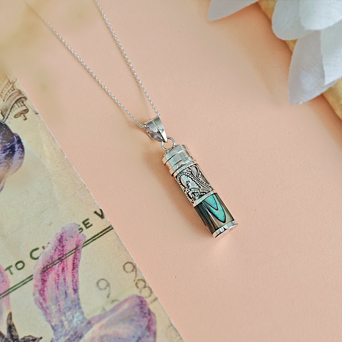 Colgante Cofre de los Deseos y Abulón en Plata de Ley 925