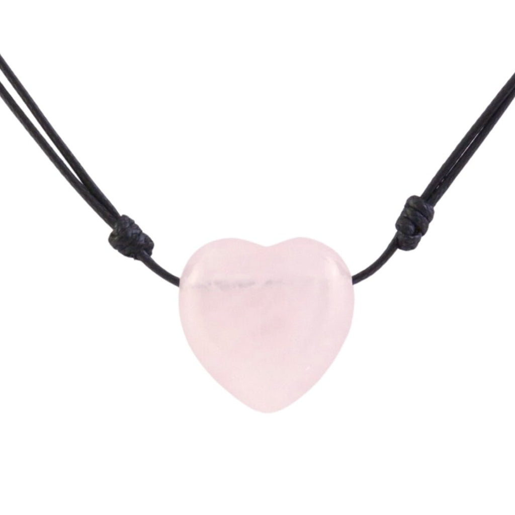 Colgante Corazón de Cuarzo Rosa con cordón