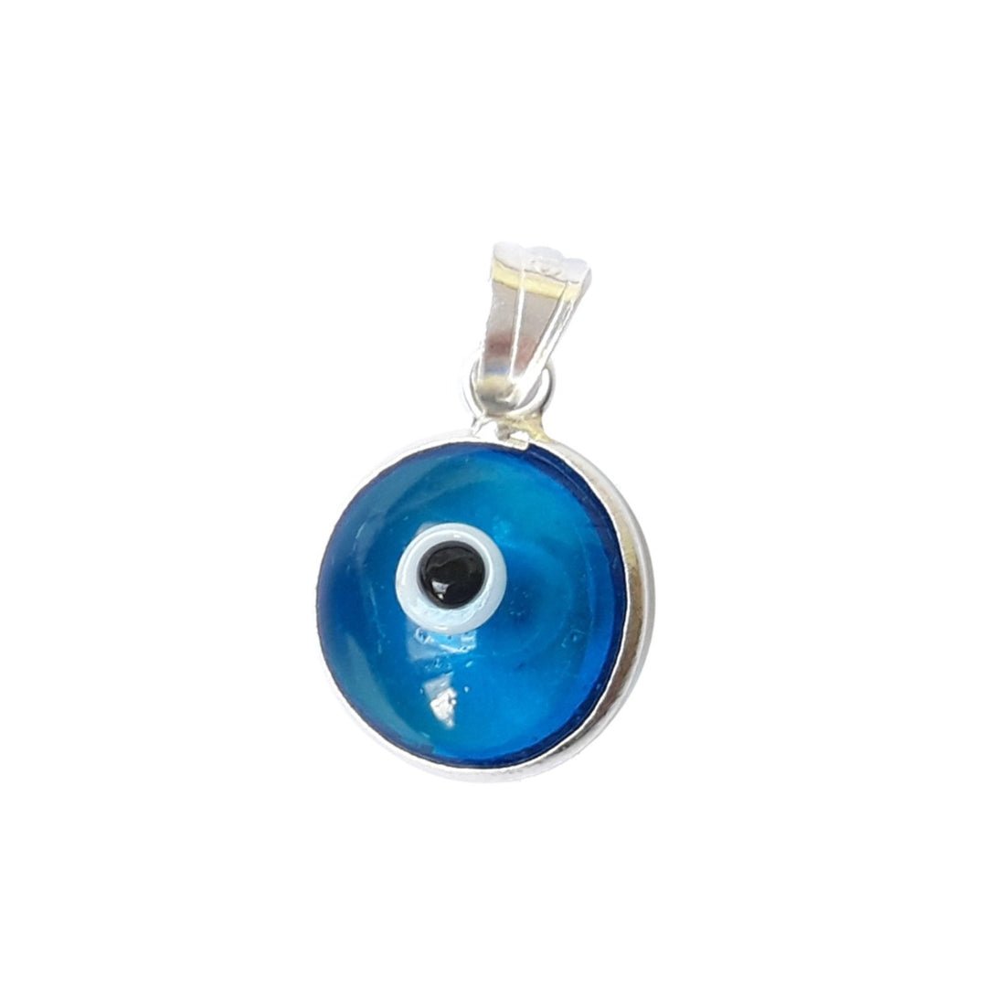 Colgante del Ojo Turco Azul Celeste en Plata de Ley 925