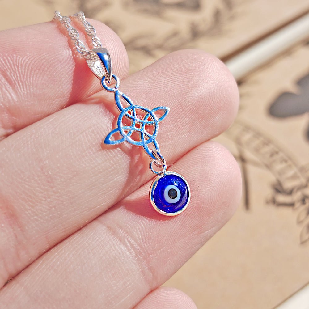 Colgante Doble Protector Nudo de Bruja y Ojo Turco - Plata de Ley 925