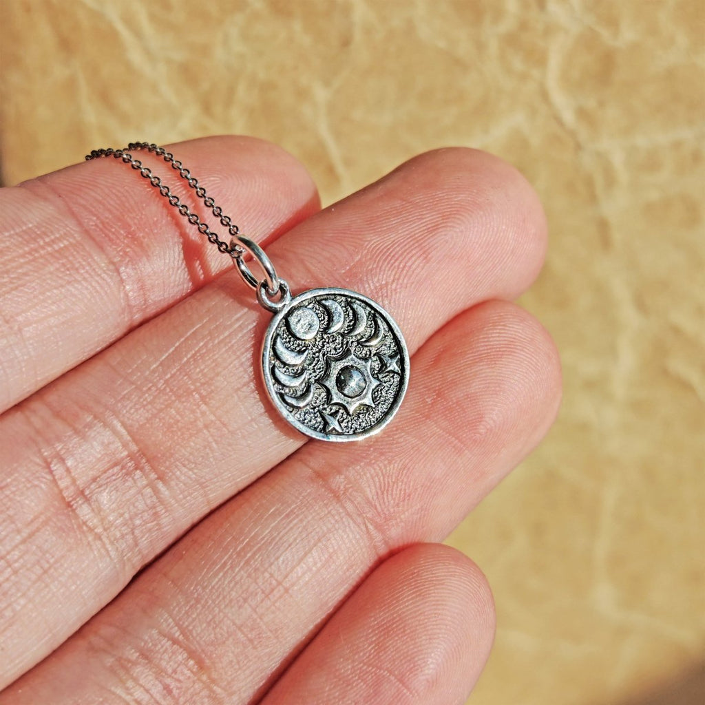 Colgante Fases Lunares, Sol y Estrellas - Plata de Ley 925