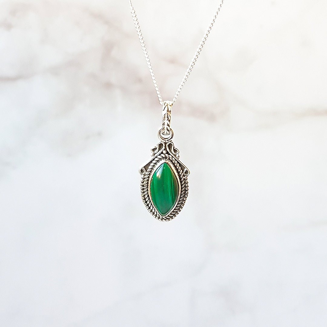 Colgante Lágrima Malaquita y Plata de Ley 925