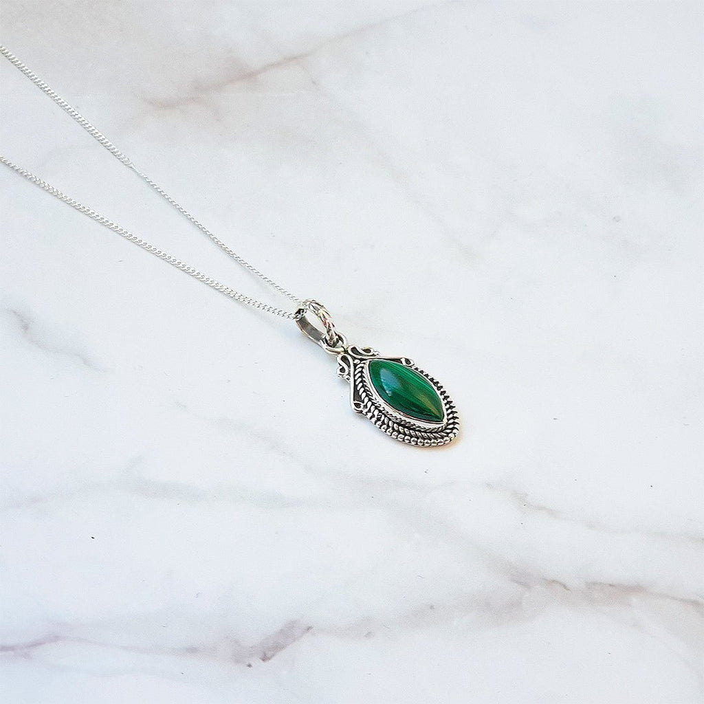 Colgante Lágrima Malaquita y Plata de Ley 925