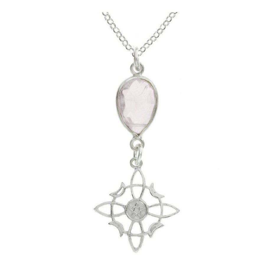 Colgante Nudo de Bruja  & Cuarzo Rosa Facetado - Plata de Ley 925