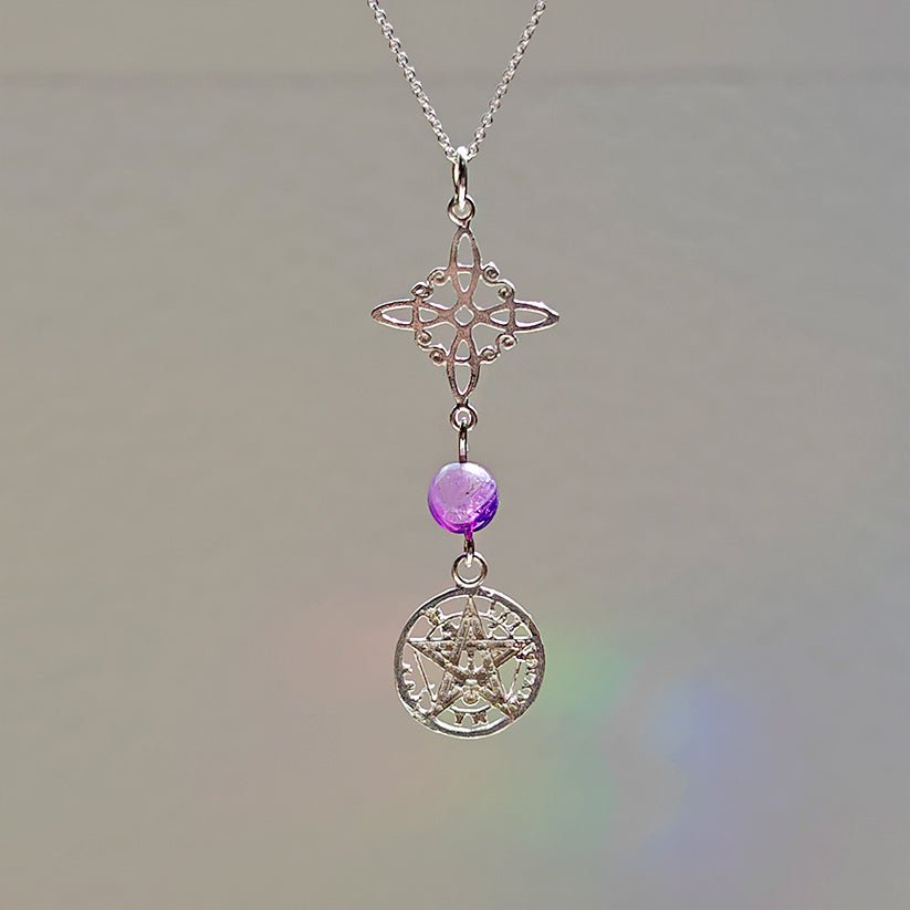 Colgante Nudo de Bruja & Tetragramaton con Bola Amatista S925