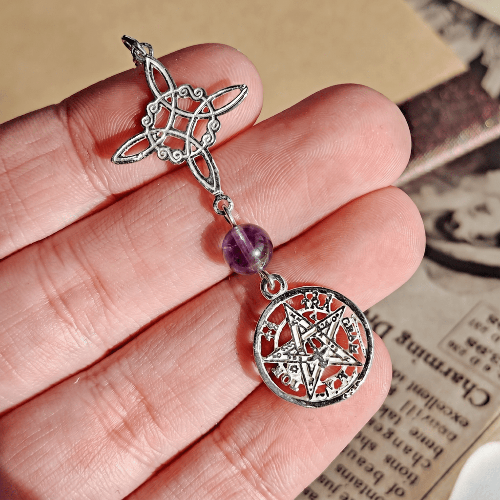 Colgante Nudo de Bruja & Tetragramaton con Bola Amatista S925