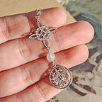 Colgante Nudo de Bruja & Tetragramaton con Bola Cuarzo Rosa - S925