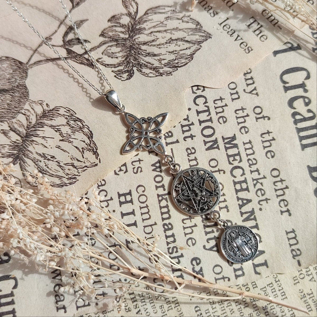 Triple Protection S925 Pendant: Witch's Knot, Tetragrammaton and Saint Benedict