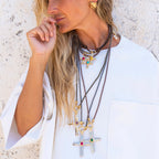Collar cruz largo ajustable mujer piedra natural CRUZEA Monsul