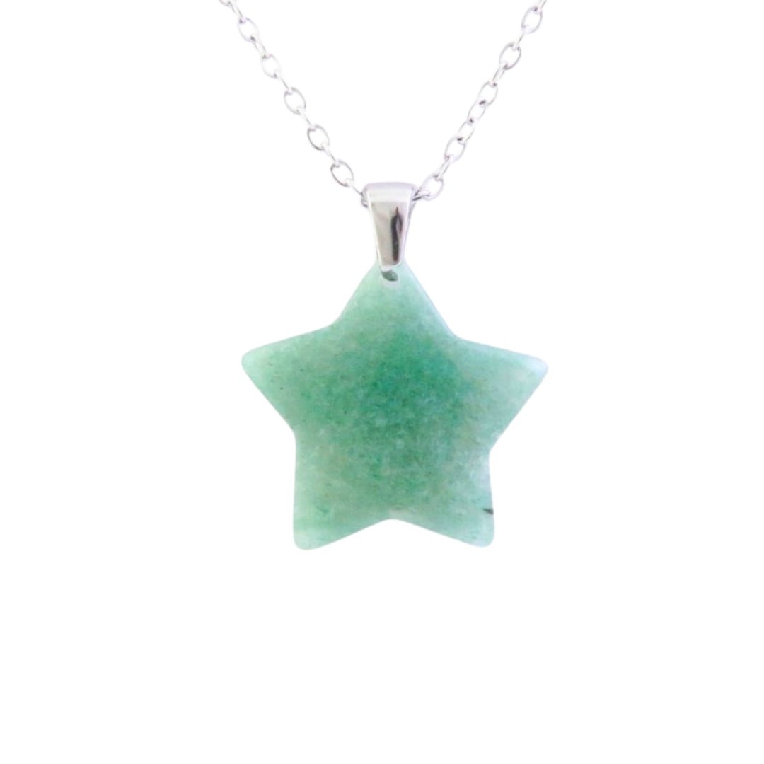 Collar Estrella de Aventurina Verde - Acero Inox.