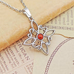 Collar Nudo de Bruja Acero Inox. con Jaspe Rojo