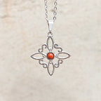 Collar Nudo de Bruja Acero Inox. con Jaspe Rojo