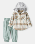 Conjunto 2 piezas camisa de cuadros con capucha y joggers