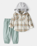 Conjunto 2 piezas camisa de cuadros con capucha y joggers