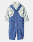 Conjunto 2 piezas camisa de cuadros y peto denim