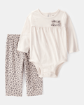 Conjunto 2 piezas con body de lazos y pantalón leopardo