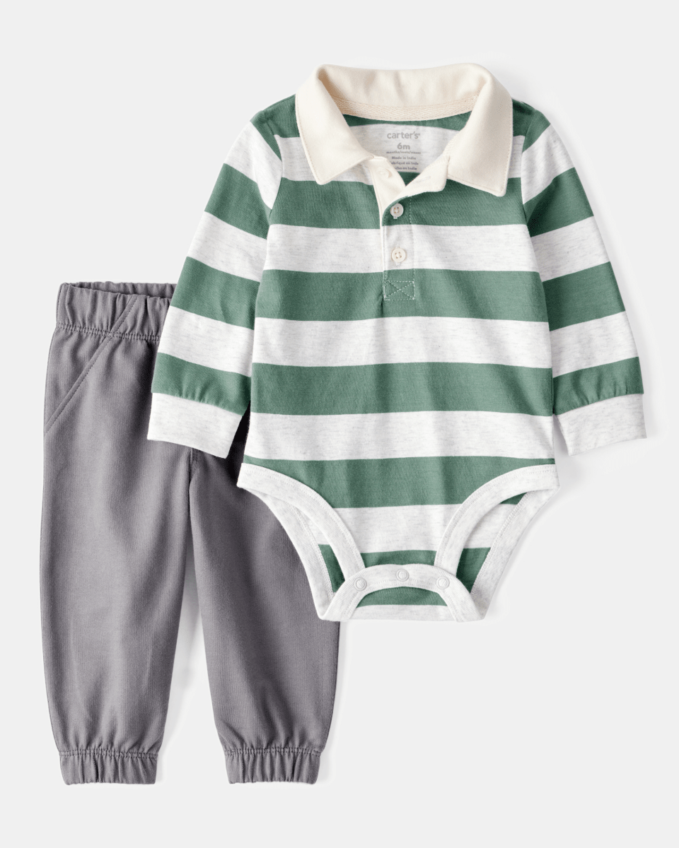 Conjunto 2 piezas con body polo a rayas y jogger