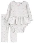 Conjunto dos piezas de algodón térmico, pantalón y body diseño corazones