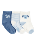Pack 3 calcetines en azul con rayas y estampados