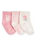 Pack 3 calcetines en rosa con rayas y estampados