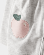 Conjunto 3 piezas cárdigan gris con manzana, body y pantalón