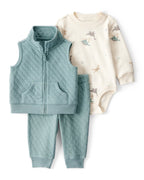 Conjunto 3 piezas con chaleco acolchado y dinosaurio