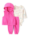 Conjunto 3 piezas con chaleco acolchado y lazos