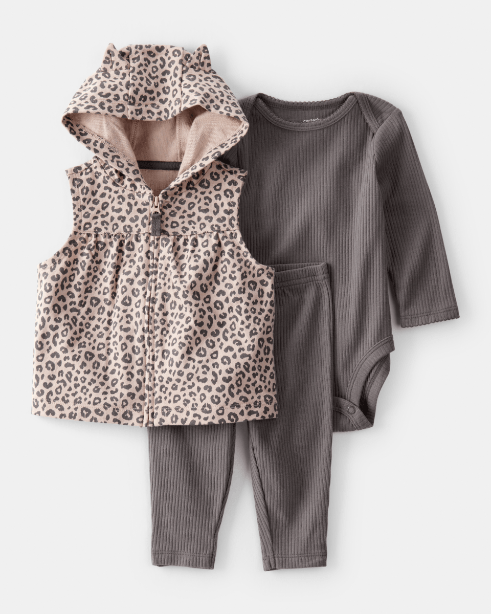 Conjunto 3 piezas con chaleco de leopardo y orejitas 3D