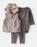 Conjunto 3 piezas con chaleco de leopardo y orejitas 3D