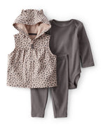 Conjunto 3 piezas con chaleco de leopardo y orejitas 3D