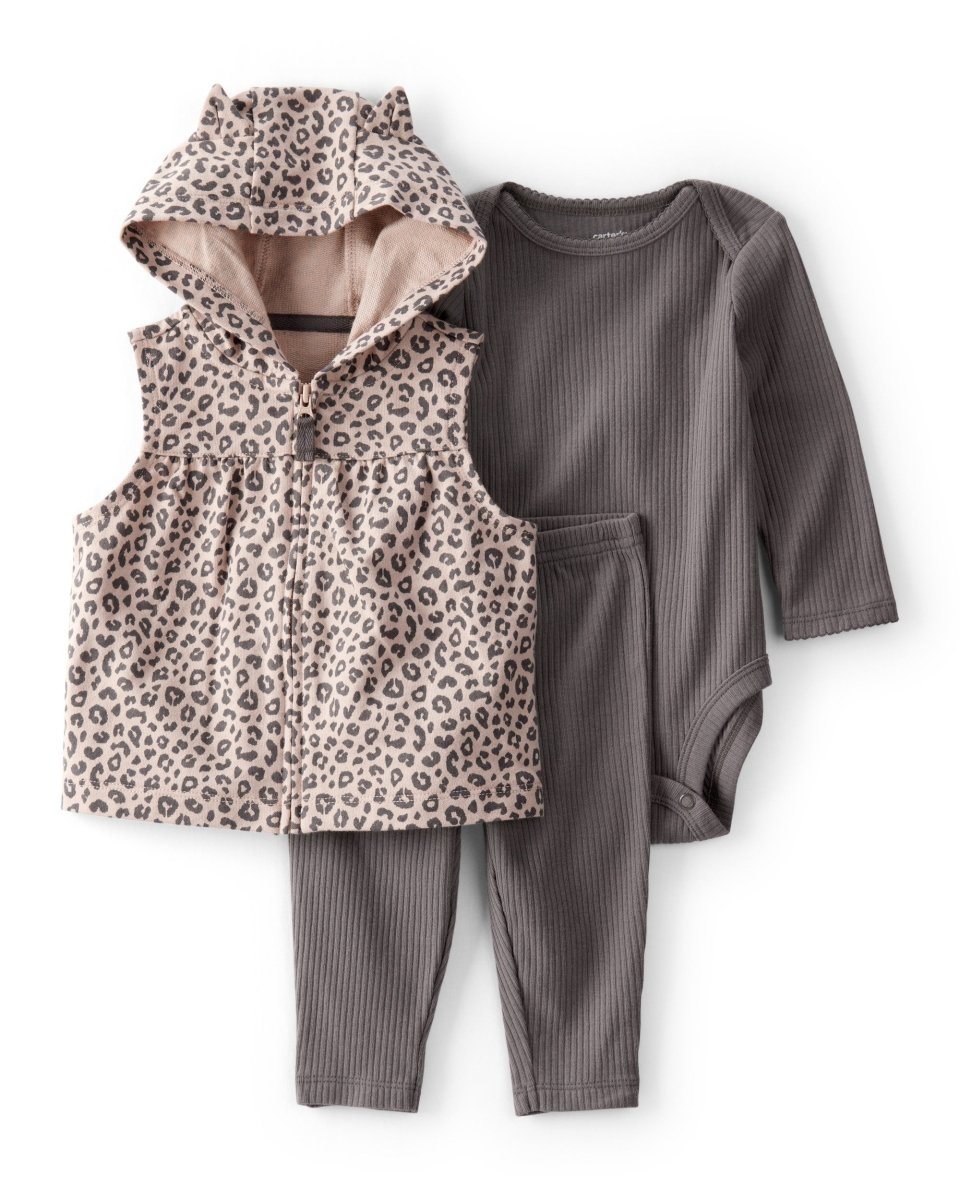 Conjunto 3 piezas con chaleco de leopardo y orejitas 3D
