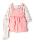 Conjunto 3 piezas con vestido jumper coral y lazos
