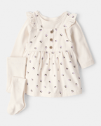 Conjunto 3 piezas con vestido jumper floral de pana