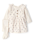 Conjunto 3 piezas con vestido jumper floral de pana
