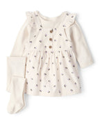 Conjunto 3 piezas con vestido jumper floral de pana