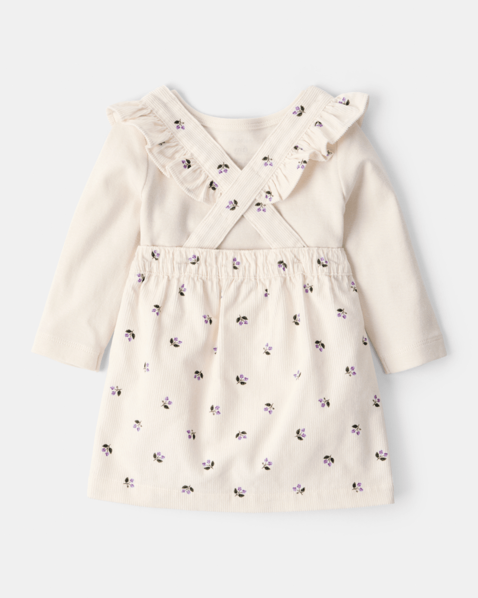 Conjunto 3 piezas con vestido jumper floral de pana