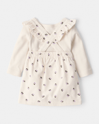 Conjunto 3 piezas con vestido jumper floral de pana