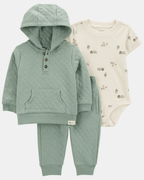 Conjunto 3 piezas de algodón, pantalón y canguro con capucha acolchados, más body