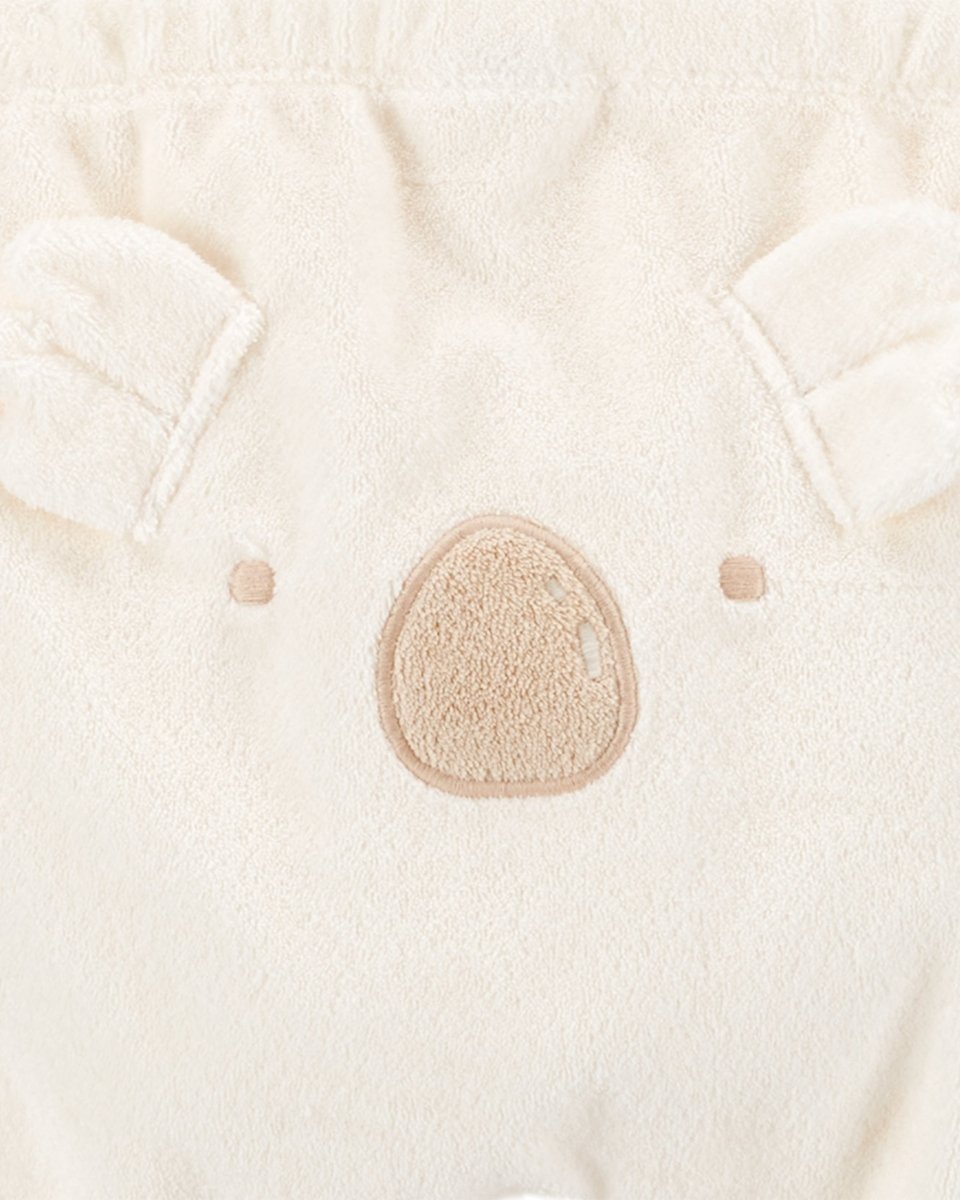 Conjunto tres piezas de chaqueta, pantalón y body corto, diseño koala