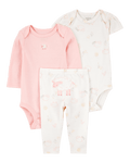 Conjunto tres piezas dos bodies y pantalón con diseño oveja
