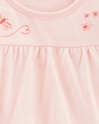 Conjunto 4 piezas, camiseta de algodón, calza, turbante y calcetines, diseño de libélulas en color rosa