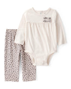 Conjunto 2 piezas con body de lazos y pantalón leopardo