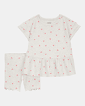 Conjunto de dos piezas de algodón acanalado, pantalón corto y blusa, diseño corazones