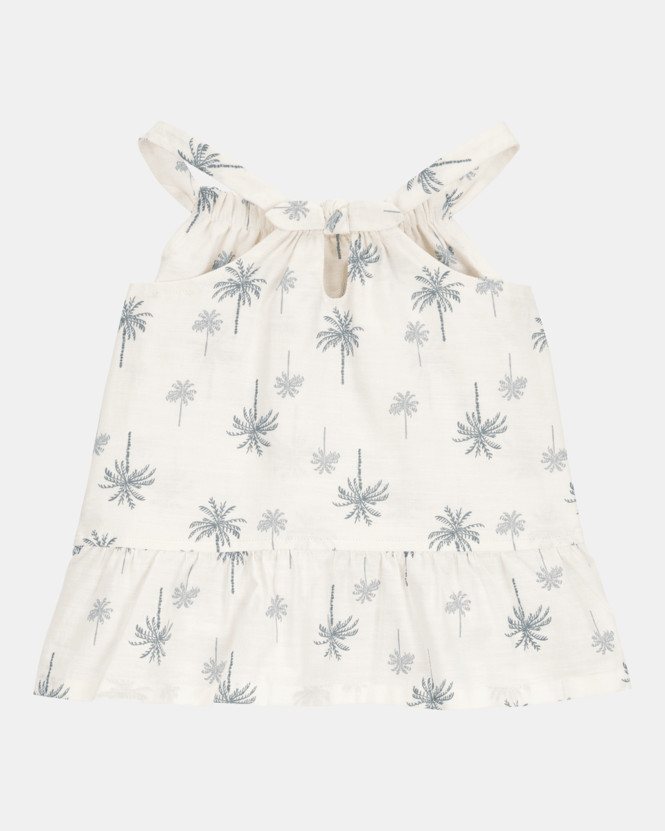 Conjunto de dos piezas de algodón, pantalón corto y blusa sin mangas, diseño palmas