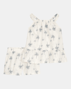 Conjunto de dos piezas de algodón, pantalón corto y blusa sin mangas, diseño palmas