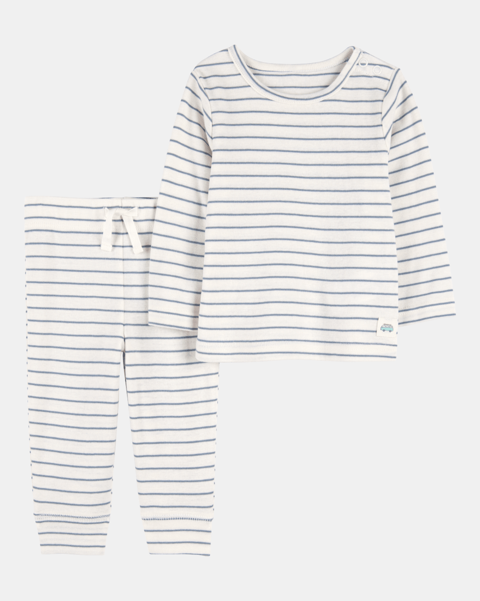 Conjunto de dos piezas de algodón, pantalón y camiseta, diseño a rayas