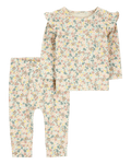 Conjunto de dos piezas de algodón, pantalón y camiseta, diseño floral