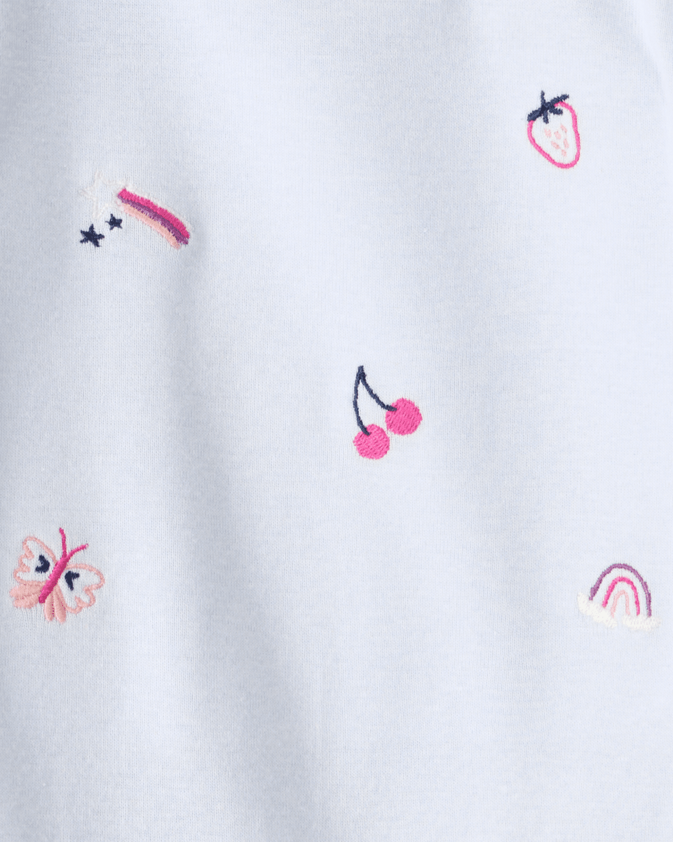 Conjunto dos piezas algodón con body de frutas de manga larga y pantalón azul