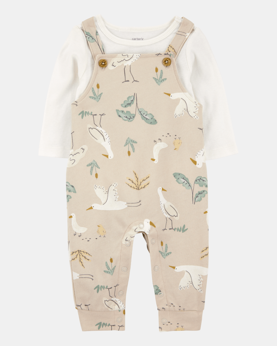 Conjunto dos piezas algodón peto y camiseta diseño aves